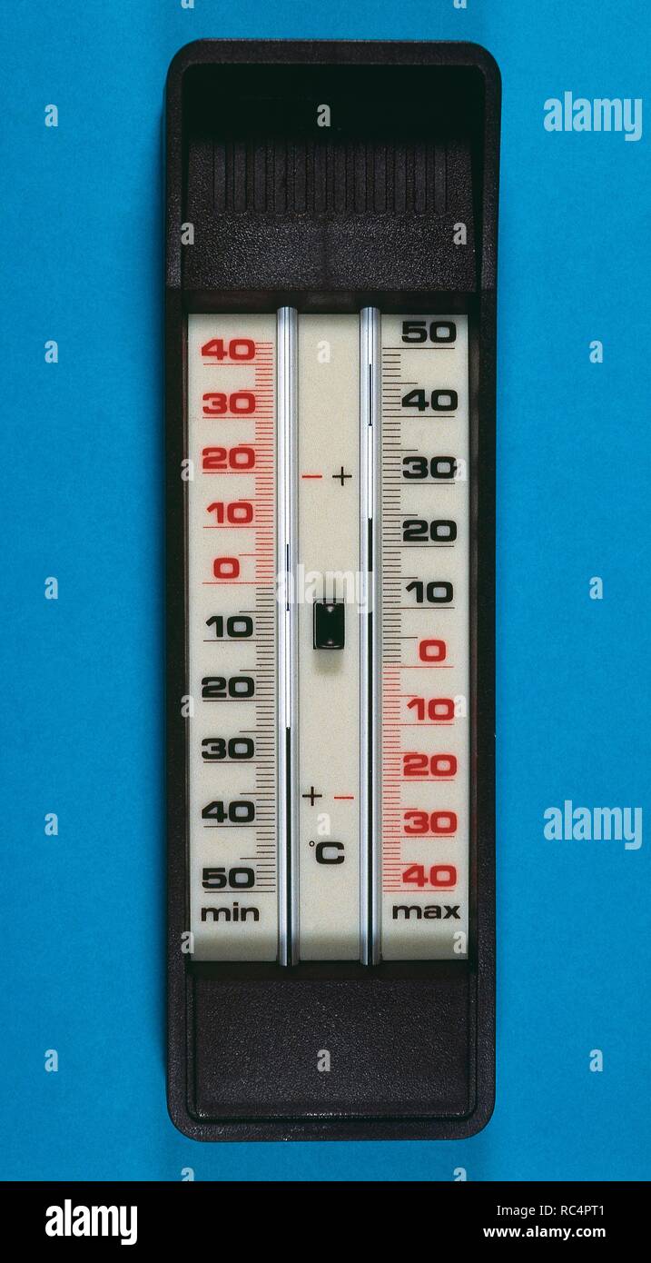 A maximun-minimum thermometer. Six's thermpmeter. Stock Photo