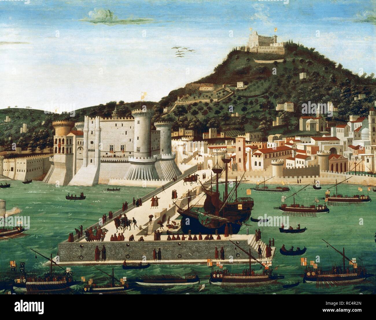 La Tavola Strozzi. View of Naples from 15th century. City and trading port. Attributed by Francesco Rosselli, 1472. Aragon Crown domination. Stock Photo