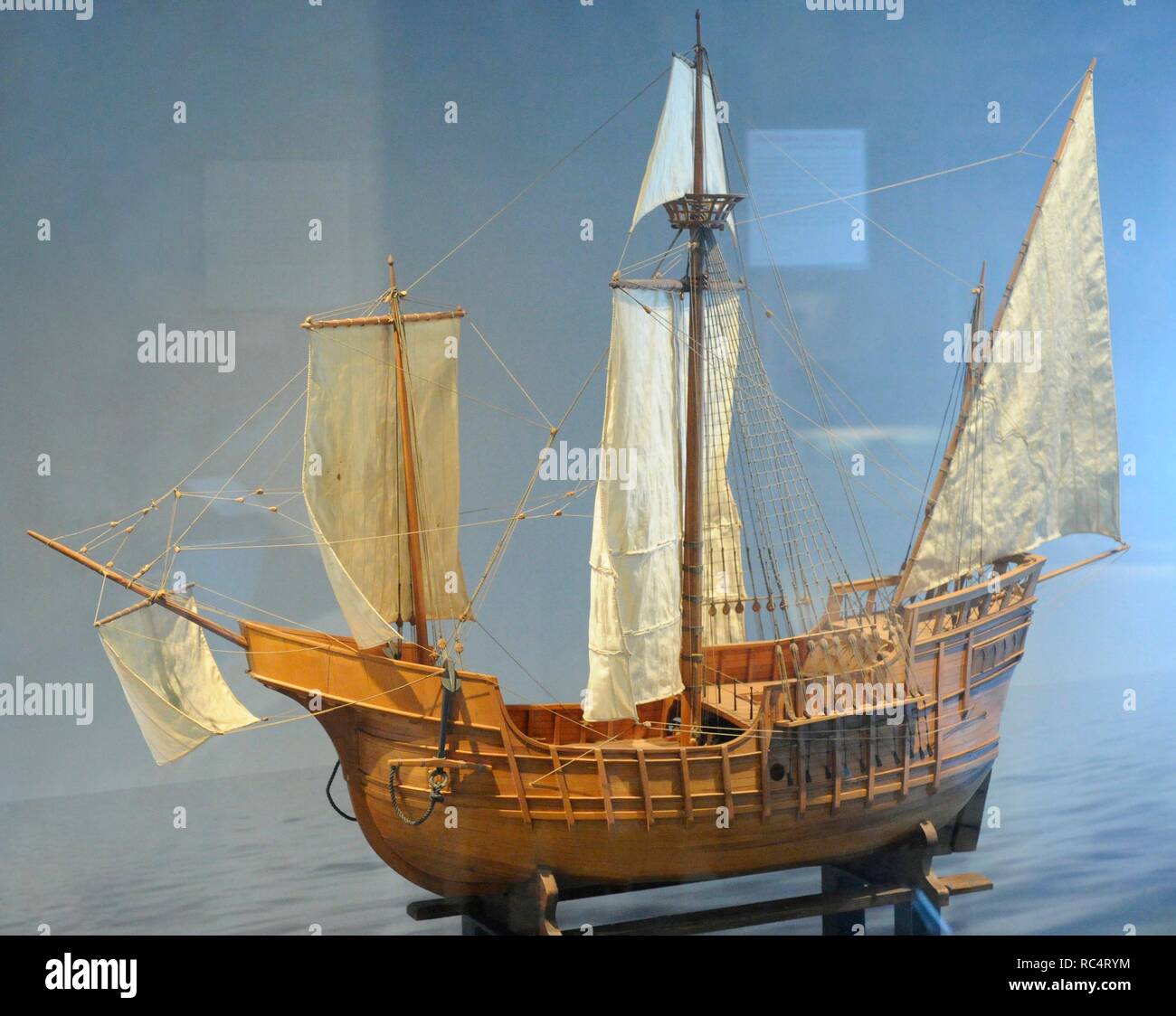 Age of Discovery. Caravel ship. Used by oceanic exploration voyages during the 15th and 16th centuries. Model. Norwegian Maritime Museum. Oslo. Norway. Stock Photo