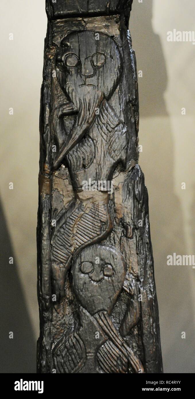 Original parts of the bow of a Viking ship. Detail of the final part. Wood. Viking Ship Museum. Oslo. Norway. Stock Photo