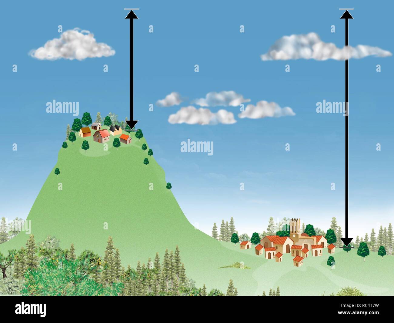 Atmospheric pressure. Pressure decreases with height Stock Photo Alamy