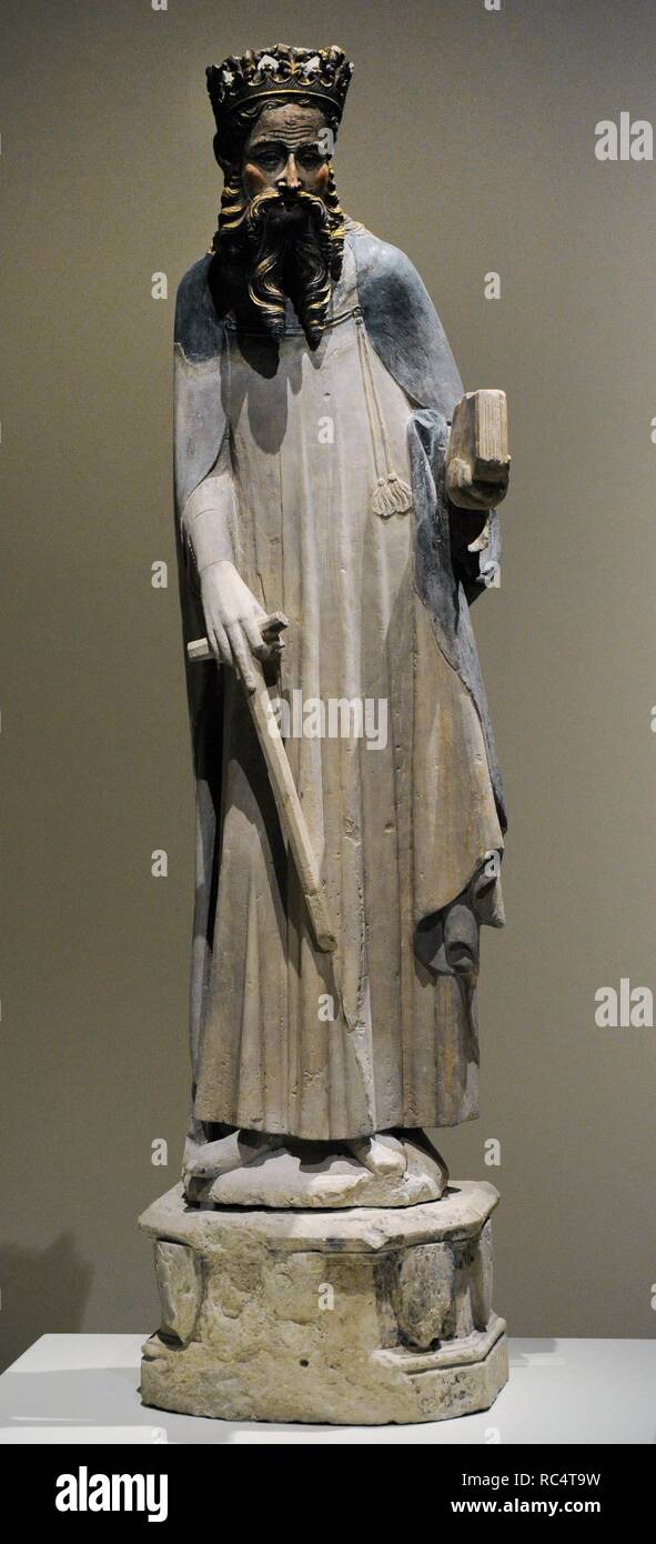 Saint Anthony the Abbot (251-356). Christian monk. Statue by Jaume Cascalls (active between 1341-1377), ca.1350. From the Church of Saint Anthony of La Figuera (Lleida province). National Art Museum of Catalonia. Barcelona. Catalonia. Spain. Stock Photo