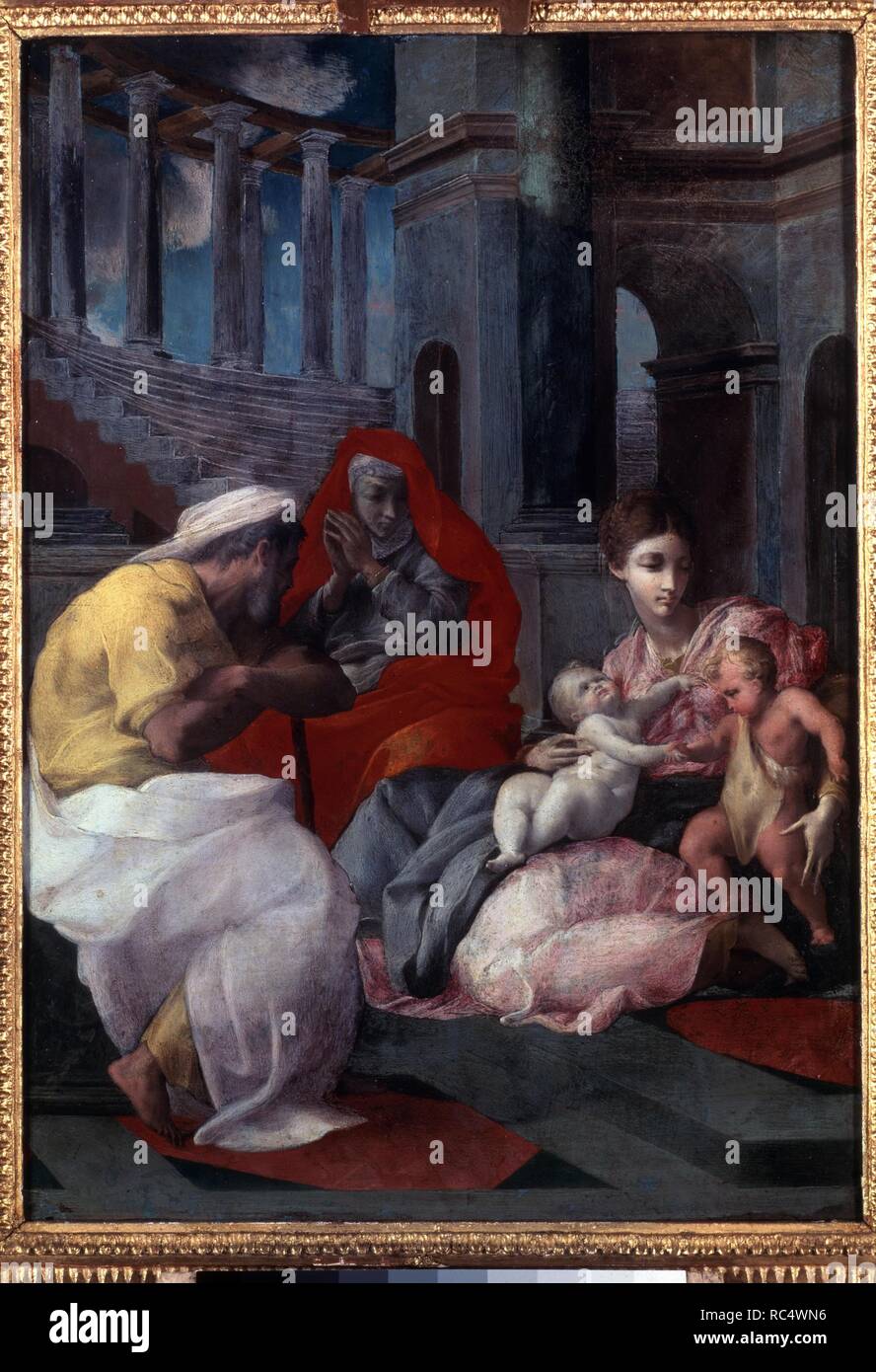The Holy Family with John the Baptist and Saint Elizabeth. Museum: State Hermitage, St. Petersburg. Author: PRIMATICCIO, FRANCESCO. Stock Photo