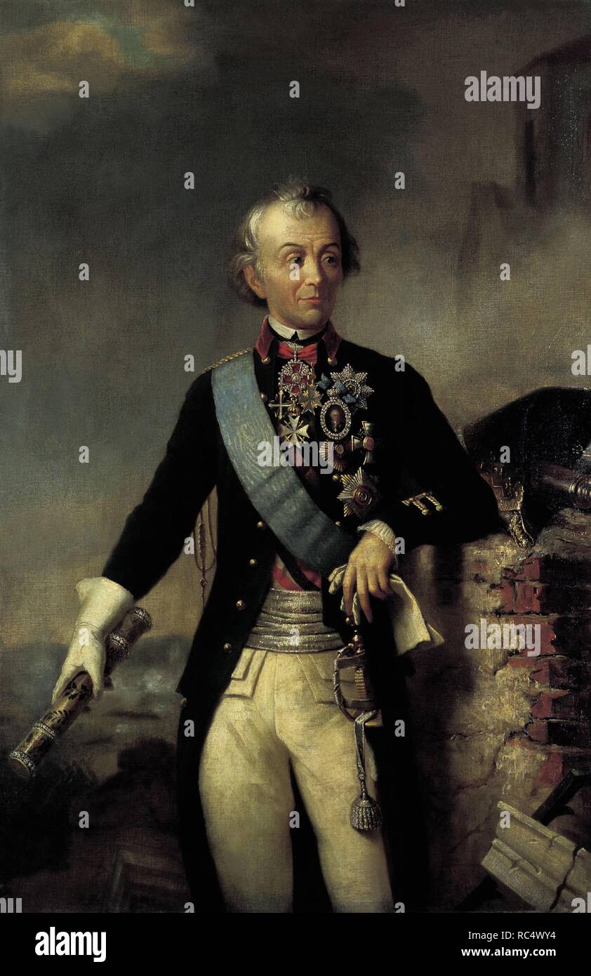 Portrait of Field Marshal Prince Alexander Suvorov (1729–1800) with a Baton. Museum: State Central Artillery Museum, St. Petersburg. Author: ANONYMOUS. Stock Photo