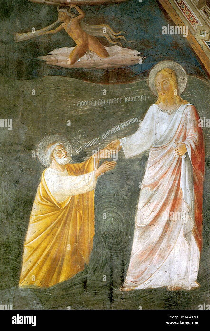Christ with Apostles on the Sea of Galilee (detail of the fresco in the church of Santa Maria in Campis). Museum: Chiesa di Santa Maria in Campis, Foligno. Author: Mezzastris, Pier Antonio. Stock Photo