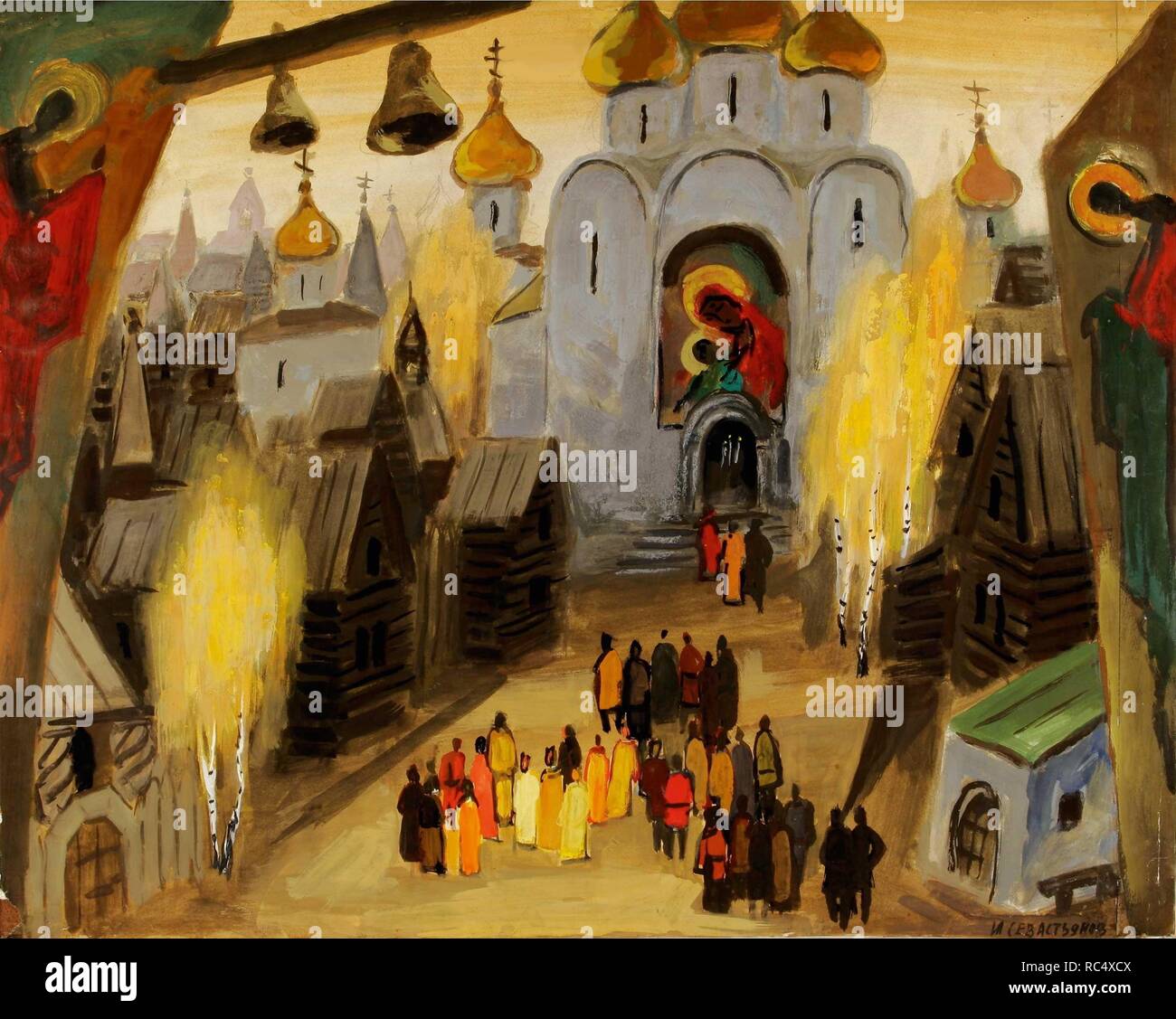 Stage design for the opera The Tsar's bride by N. Rimsky-Korsakov. Museum: PRIVATE COLLECTION. Author: Sevastyanov, Ivan Vasilyevich. Stock Photo