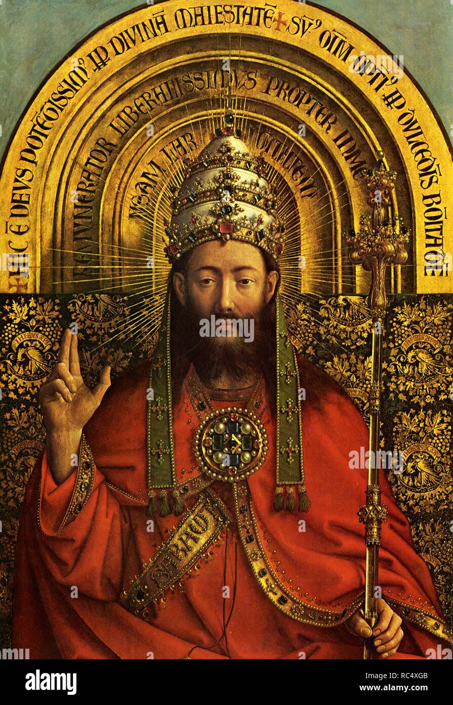 The Ghent Altarpiece. God the Father and Jesus (Detail). Museum: Saint Bavo Cathedral, Ghent. Author: VAN EYCK, JAN. Stock Photo