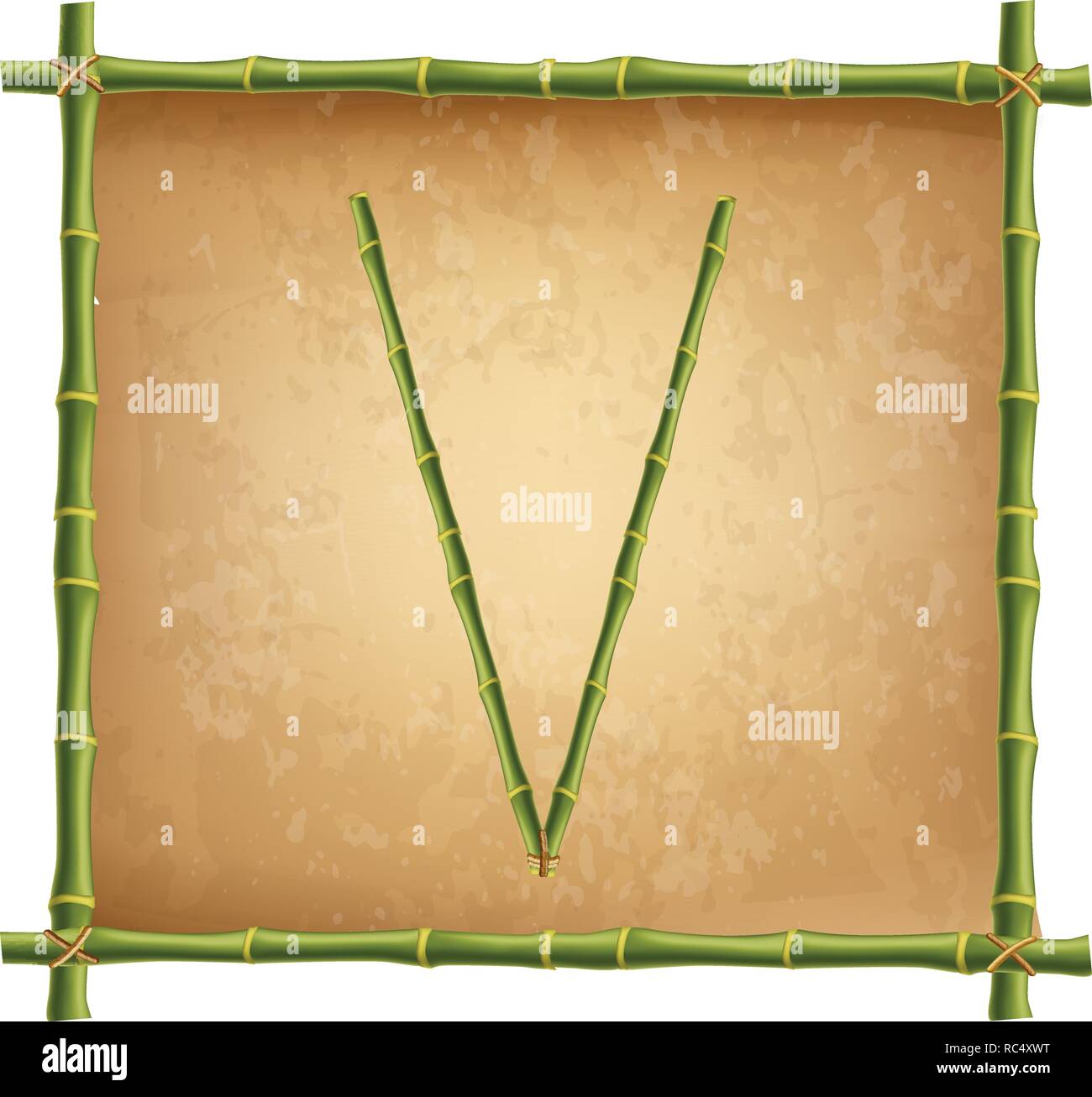Vector bamboo alphabet. Capital letter V made of realistic green bamboo ...
