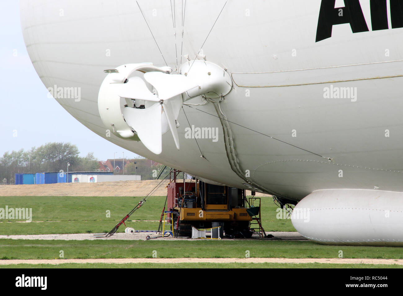 View of the Airlander, the longest aircraft in the world. The £32m aircraft - nicknamed 'The Flying Bum' was originally unveiled to the public at a naming ceremony by HRH The Duke of Kent in April 2016, but a few weeks later it crashed at the end of a test flight. At 92-metre long, the Airlander 10 is the longest aircraft in the world.  The world's longest aircraft has been retired from service as developers prepare to start work on a new model. Stock Photo