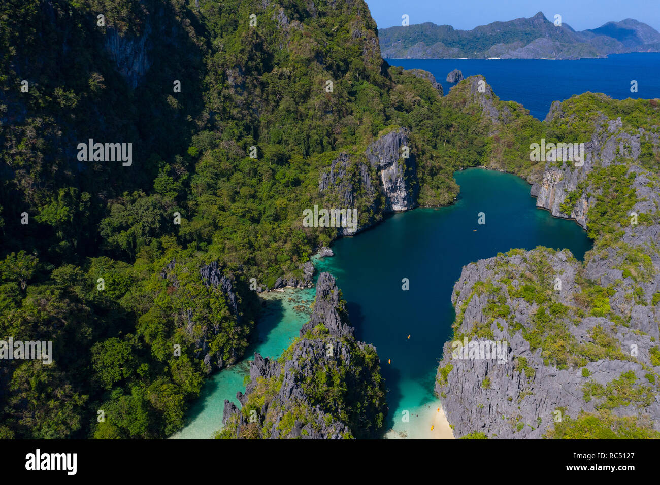Aerial view taken with a drone of Big Lagoon,Miniloc Island,El Nido,Palawan,Philippines Stock Photo