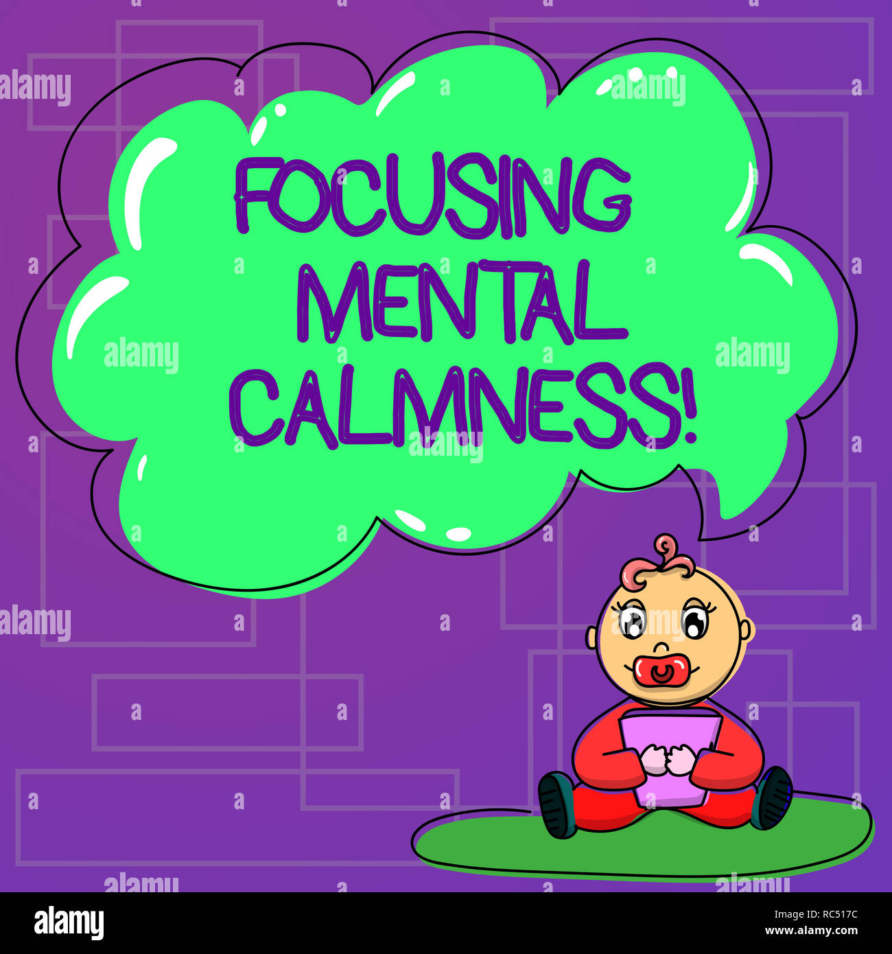 Handwriting text Focusing Mental Calmness. Concept meaning free the mind  from agitation or any disturbance Baby Sitting on Rug with Pacifier Book  and Stock Photo - Alamy