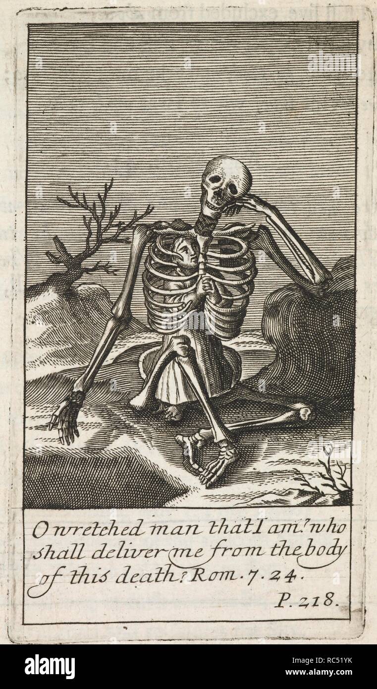 A skeleton. Pia Desideria: or, Divine Addresses... For Henry Bonwicke: London, 1686. Source: 1460.b.31, page 218. Language: English. Stock Photo