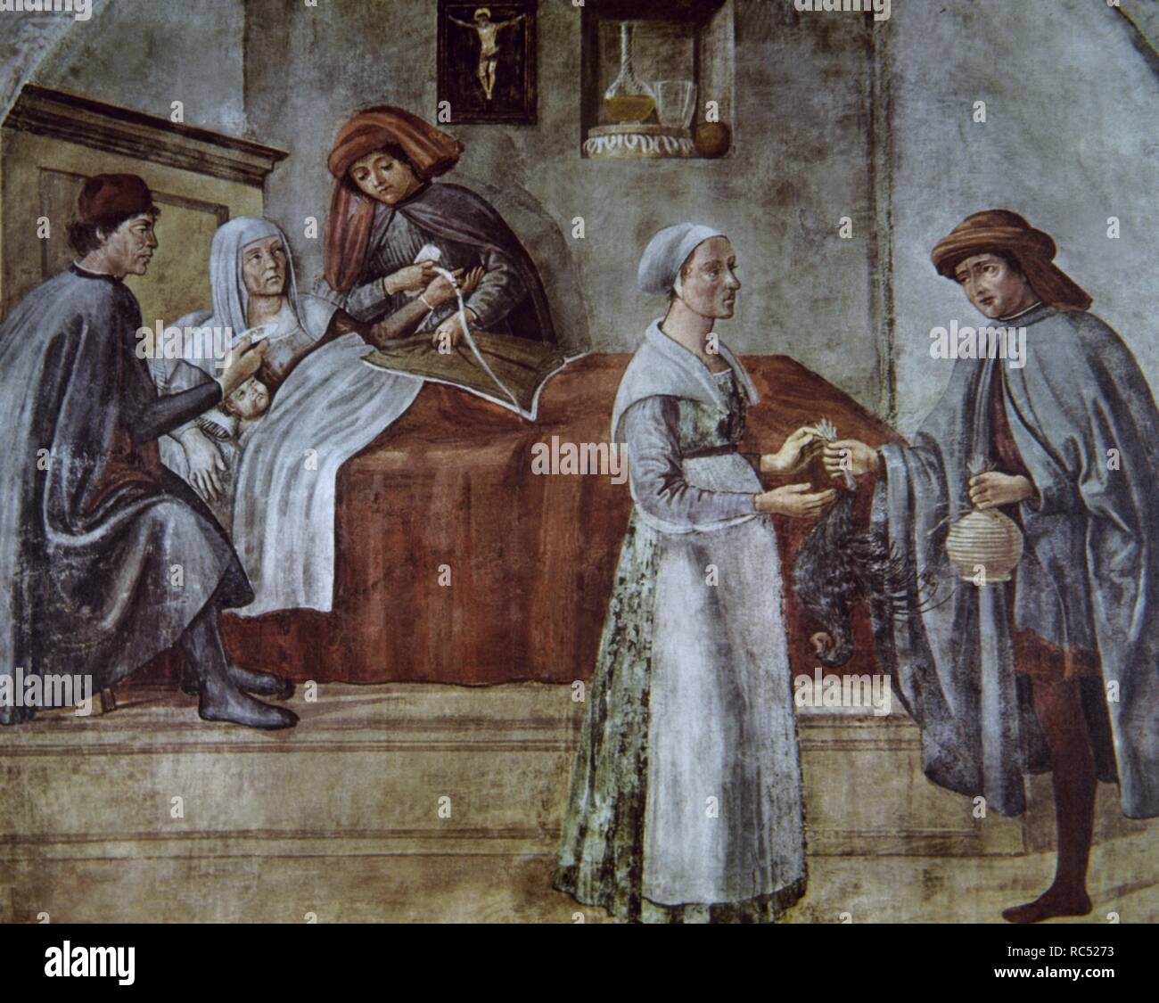 History of medicine. Parturient. Painting. 15th century. Florence. Italy. Stock Photo