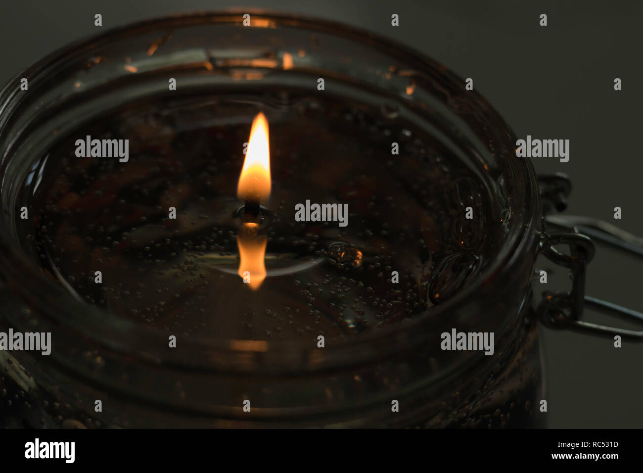Burning Decorative Gel Candle, Shallow Depth of Field Stock Photo
