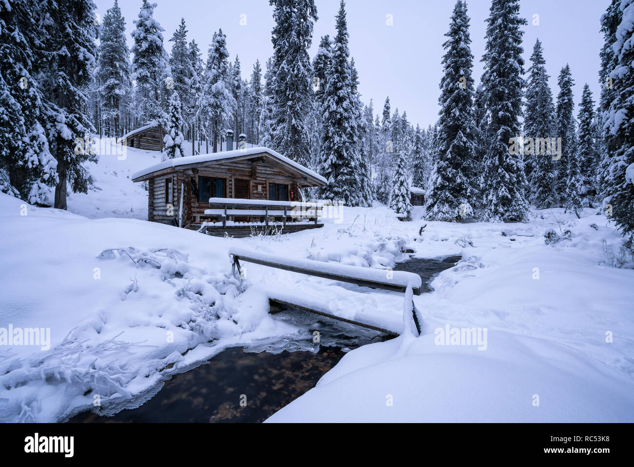 Tahvontupa wilderness hut, in Urho Kekkonen natioal park in Savukoski, Lapland, Finland Stock Photo