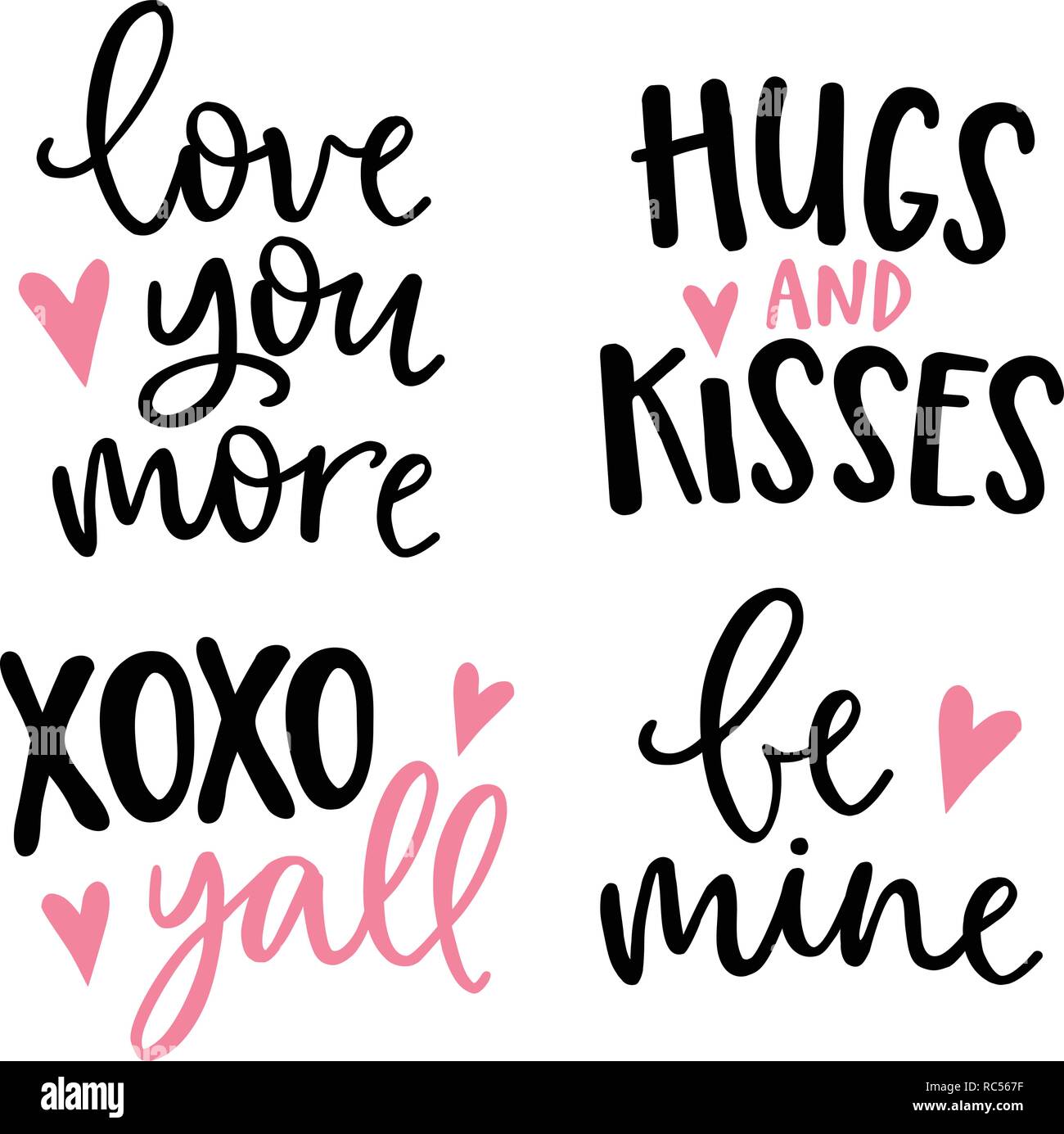 Wedding Or Valentines Day Lettering Set Black Hand Lettered