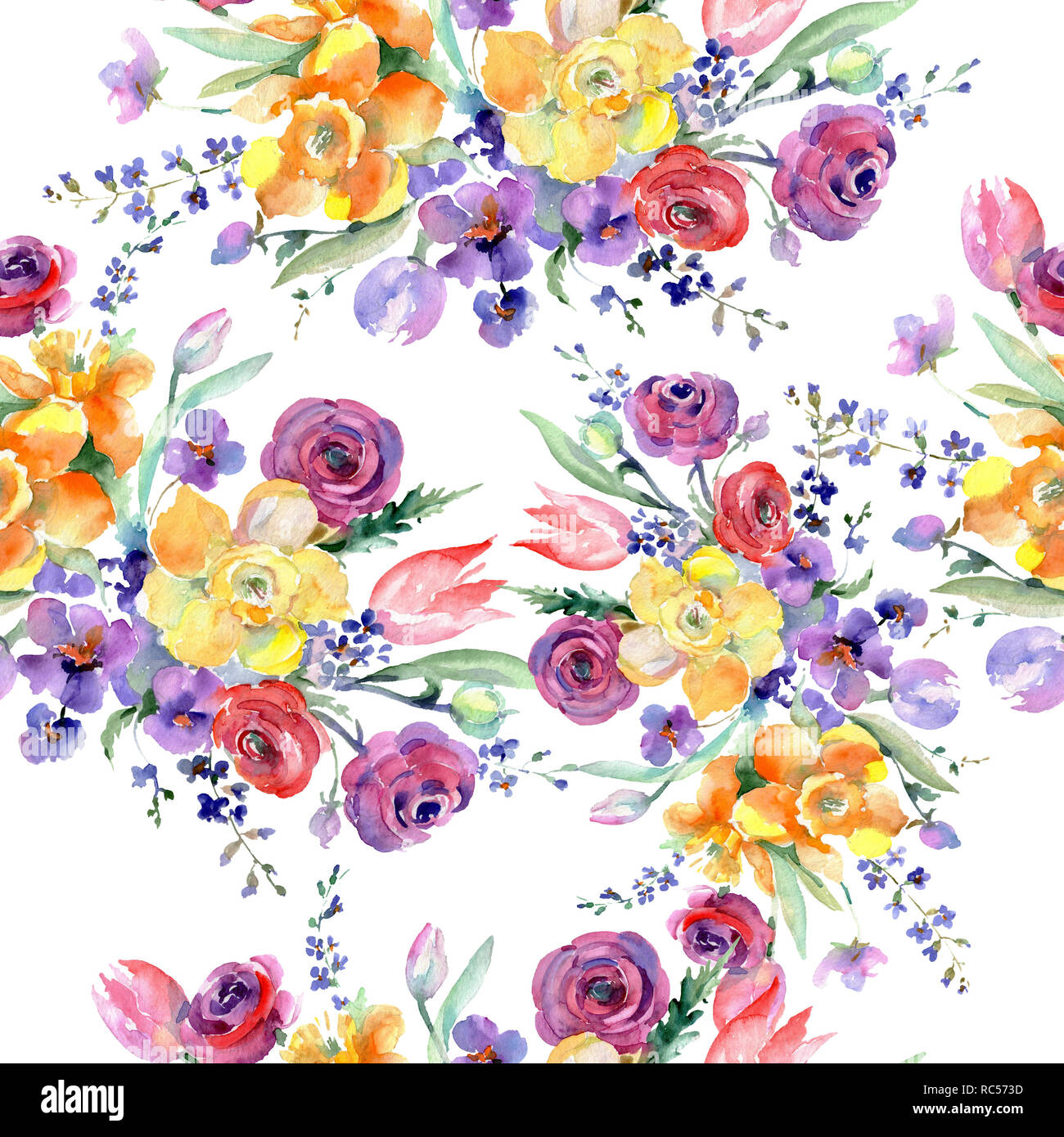 Yellow and red bouquet floral botanical flowers. Watercolor background