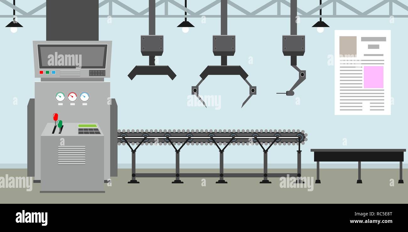 Empty Conveyor Belt System With Robot Hands For Mass Production