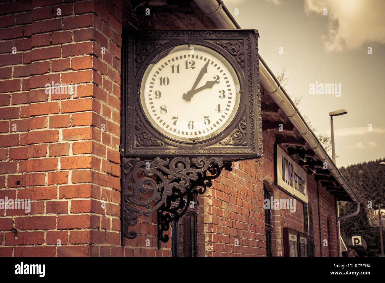 Old clock on the station Stock Photo Alamy
