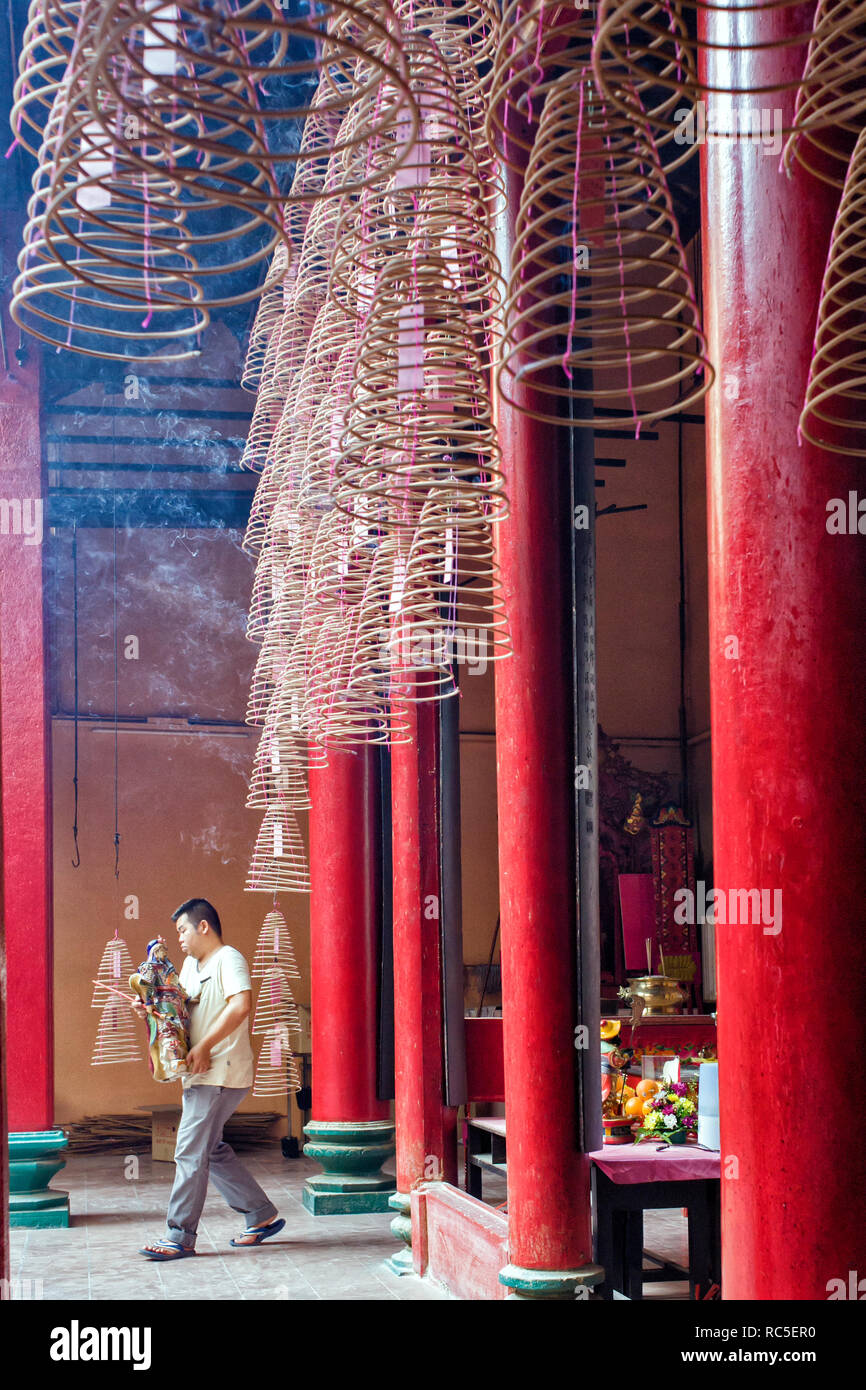 Spiral incense sticks that burn upward in the Guan Di Temple in Kuala