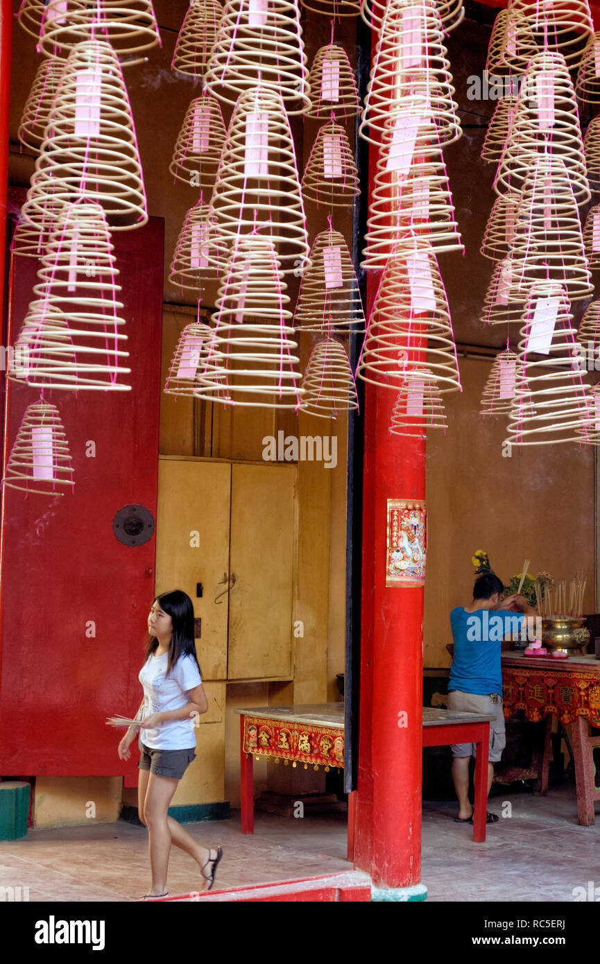 Spiral incense sticks that burn upward in the Guan Di Temple in Kuala
