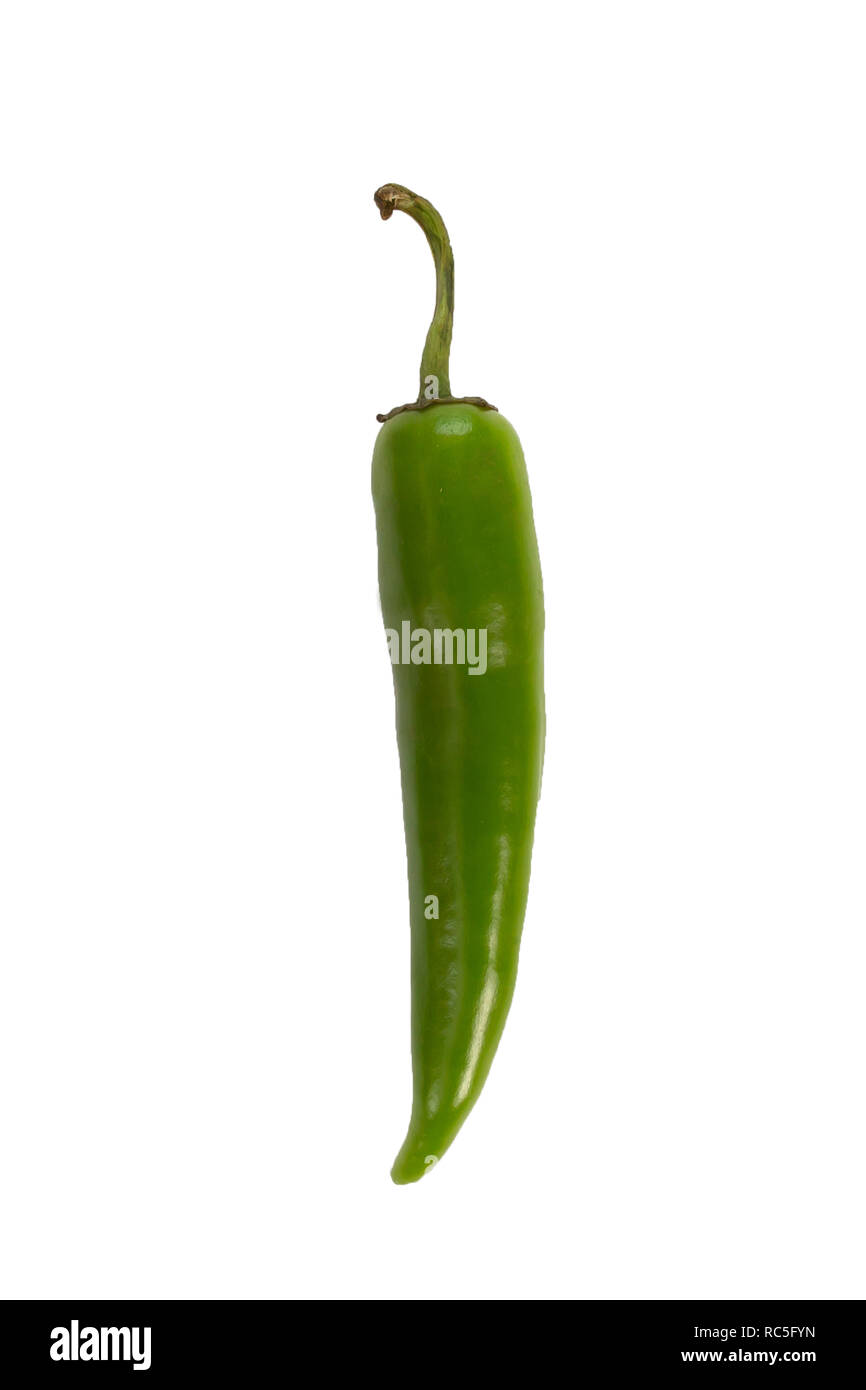 Green chili pepper isolated on a white background Stock Photo - Alamy