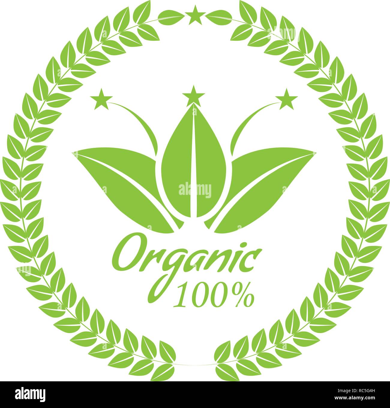 Healthy Organic Food Logo With Leaf Vector Illustration Stock