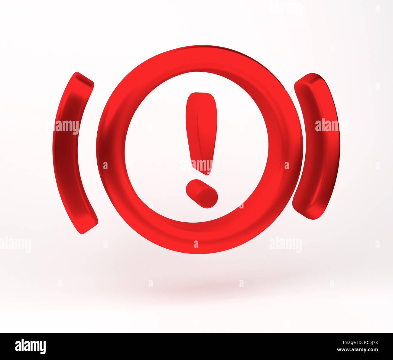 3D rendering. Red brake Warning light symbol, dash board Stock Photo