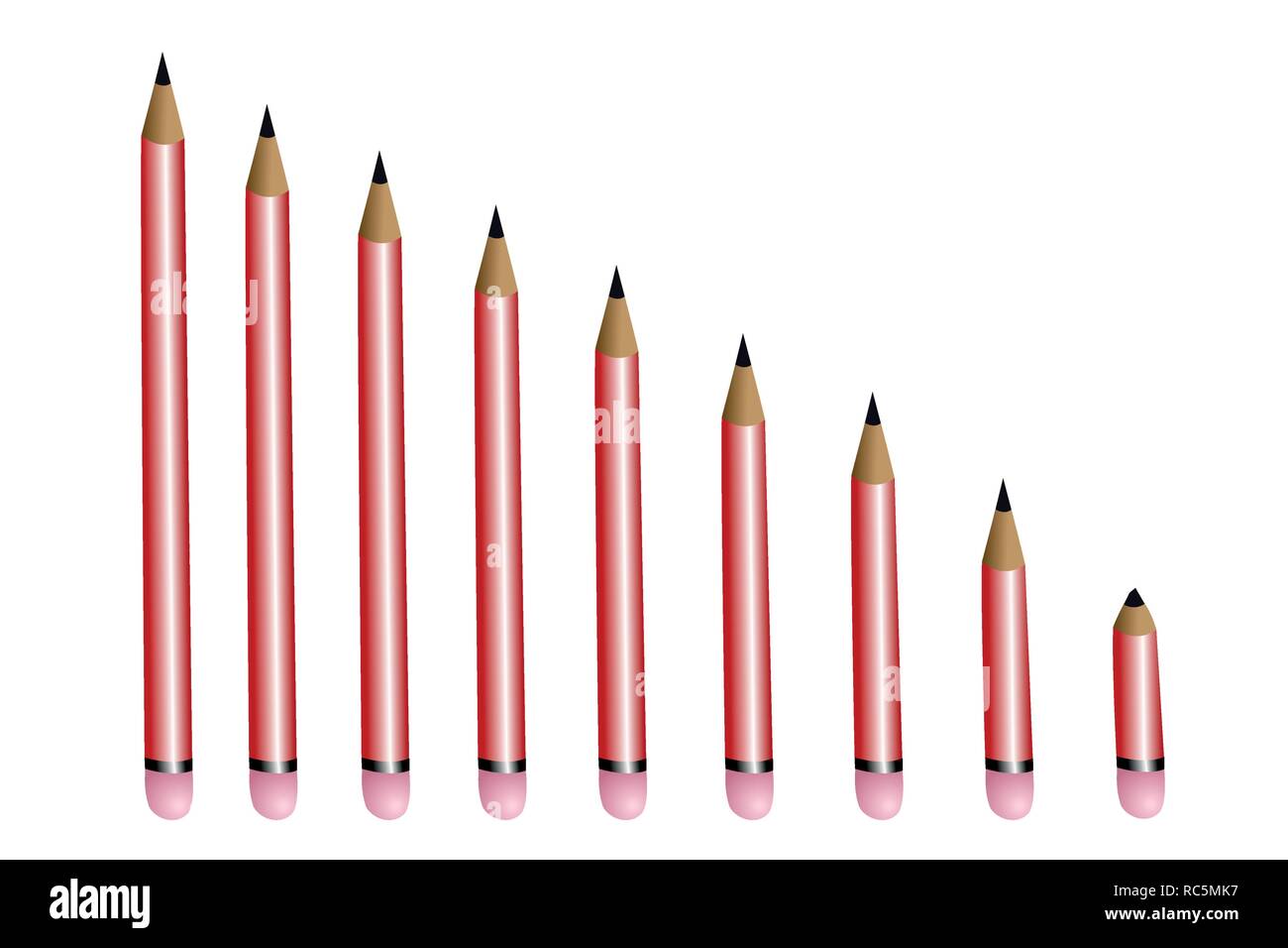 row of pencils getting smaller and smaller vector illustration EPS10 Stock Vector