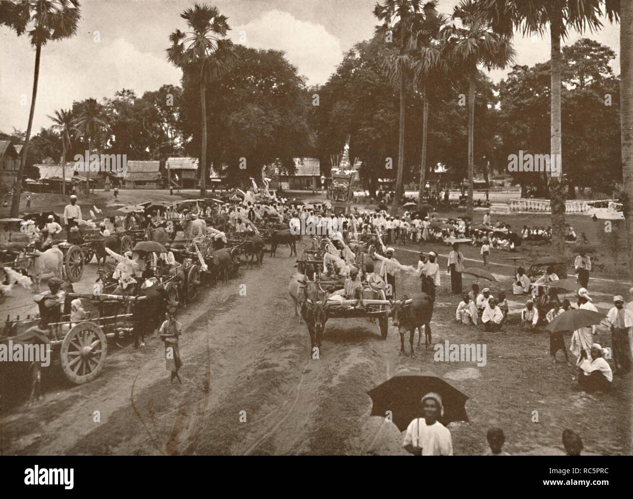 'Burmese Funeral. - Procession of Carts with Offerings', 1900. Creator: Unknown. Stock Photo