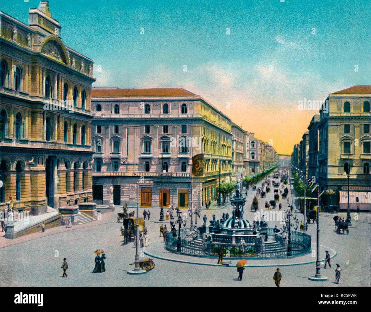 'Napoli - Piazza Borsa Con Fountana Medina', (Fountain of Neptune), c1900. Creator: Unknown. Stock Photo