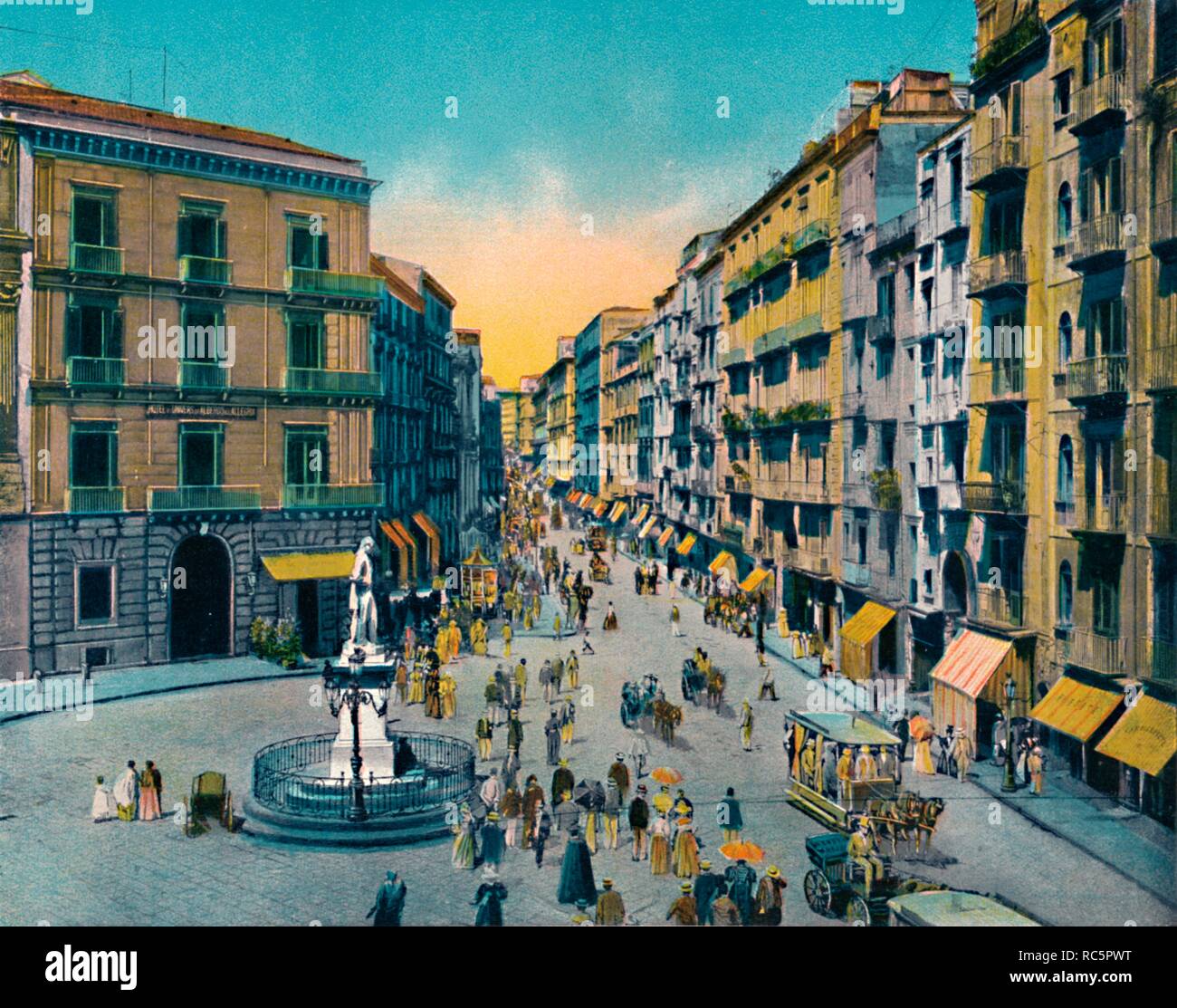 'Napoli - Via Roma, Largo Carita Con Monumento A Carlo Poerio', c1900. Creator: Unknown. Stock Photo