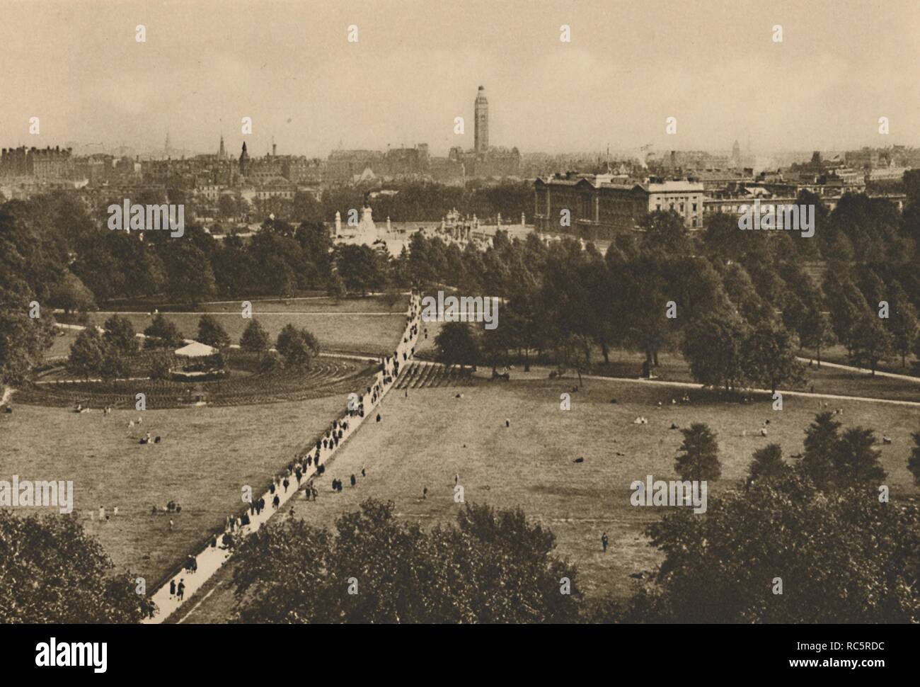 'Green Park and Westminster from the Structure That Has Usurped The Site of Old Devonshire', c1935. Creator: Unknown. Stock Photo