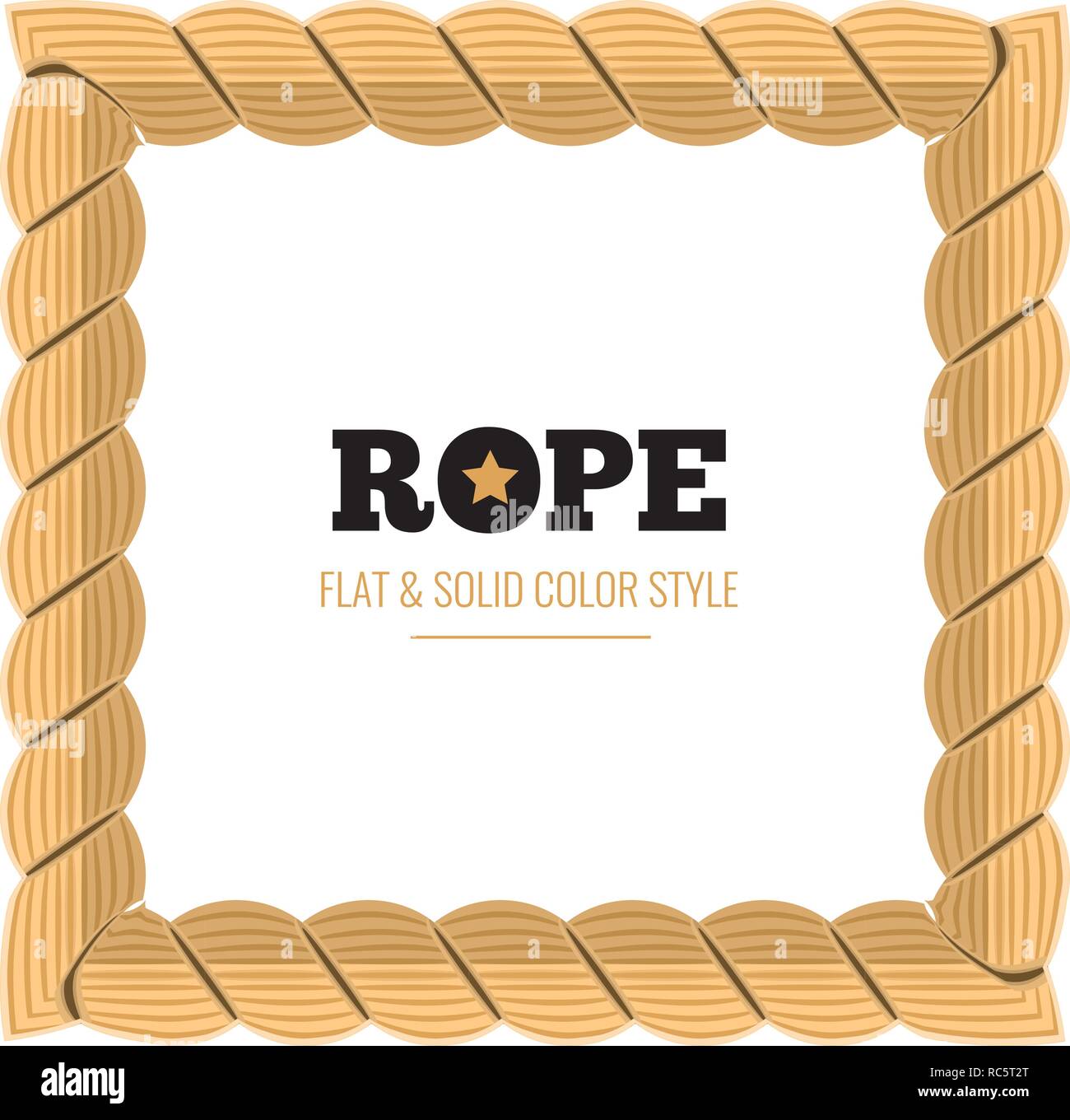 Yellow rope woven border with rope knots. Vector illustration Stock