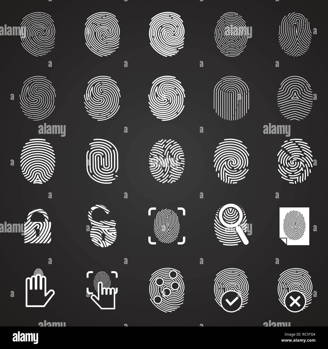 Finger id icons on black background for graphic and web design, Modern ...
