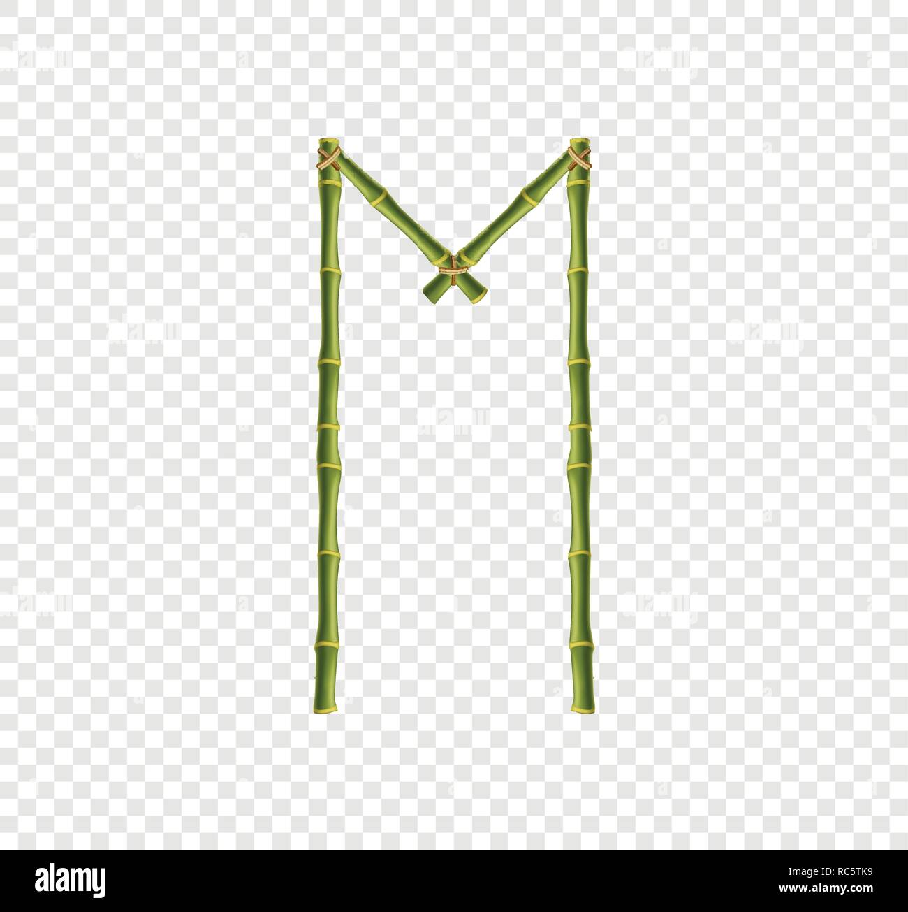 Vector bamboo alphabet. Capital letter M made of realistic green bamboo sticks poles isolated on transparent background. Abc concept for creating word Stock Vector
