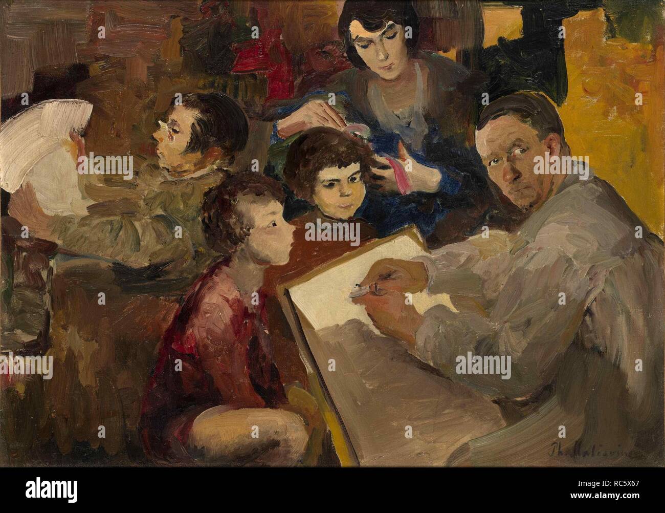 Self-Portrait with Family. Museum: PRIVATE COLLECTION. Author: Malyavin, Filipp Andreyevich. Stock Photo