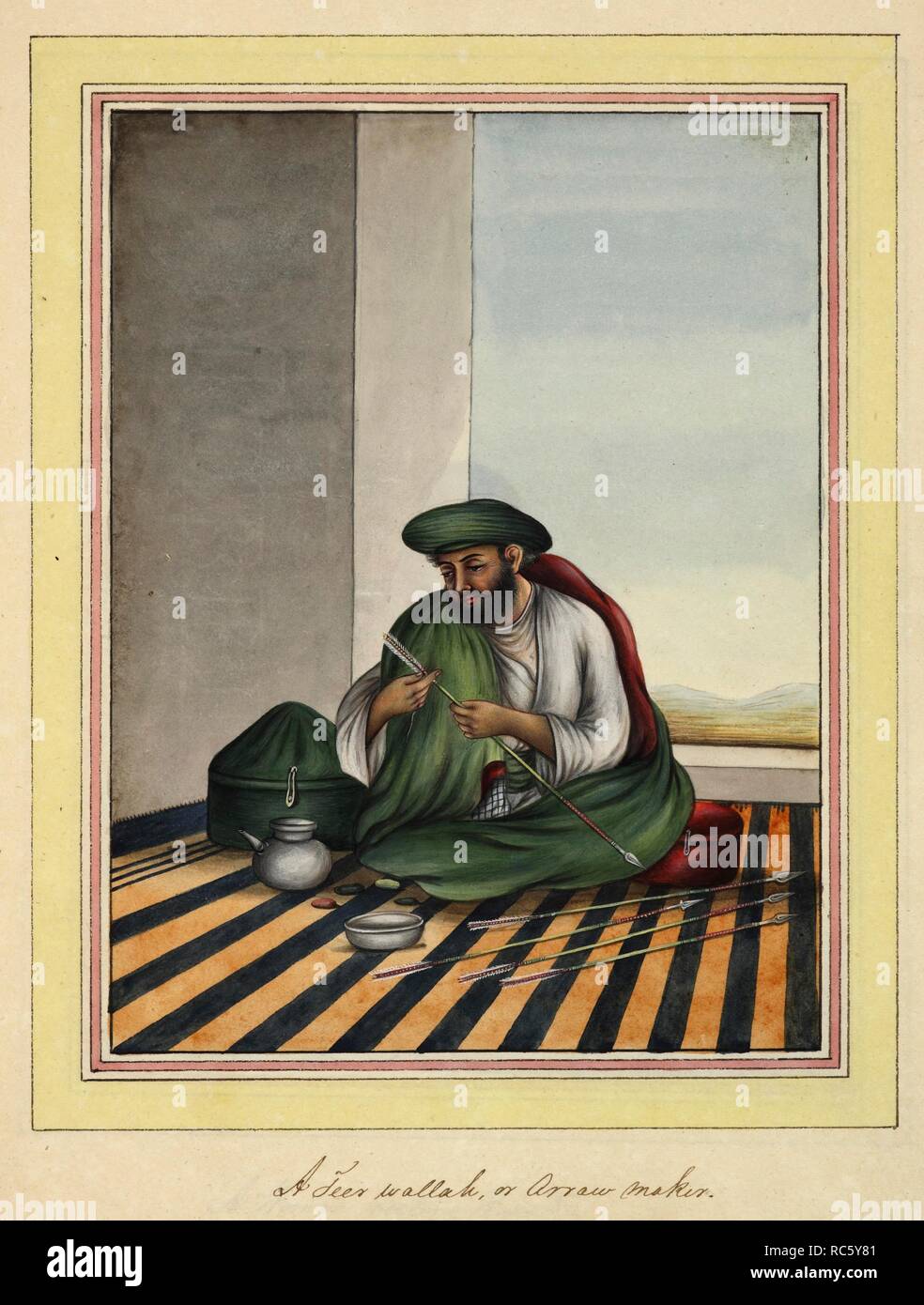 Arrow-maker. Inscribed: 'A Teer wallah, Arrow maker'. 1825-1830. Watercolour. Source: Add.Or.1284. Stock Photo