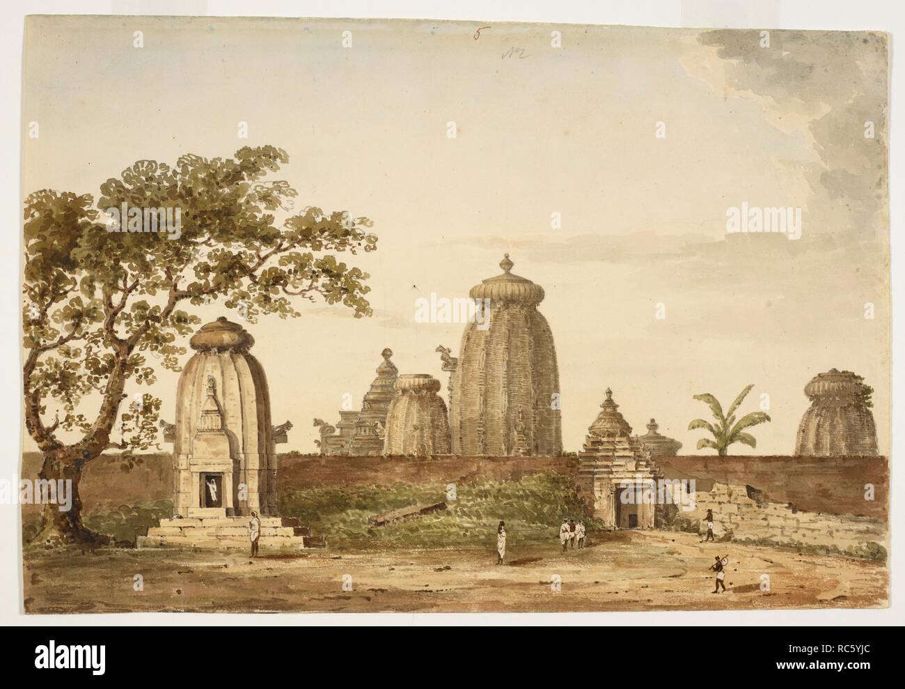 A general view of the temples at Bhuvaneswar (Orissa). MacKenzie Collection. July 1820. watercolour. Source: WD 679. Author: ANON. Stock Photo