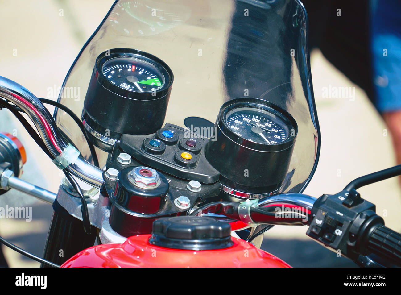 Dashboard of an old motorcycle Stock Photo Alamy