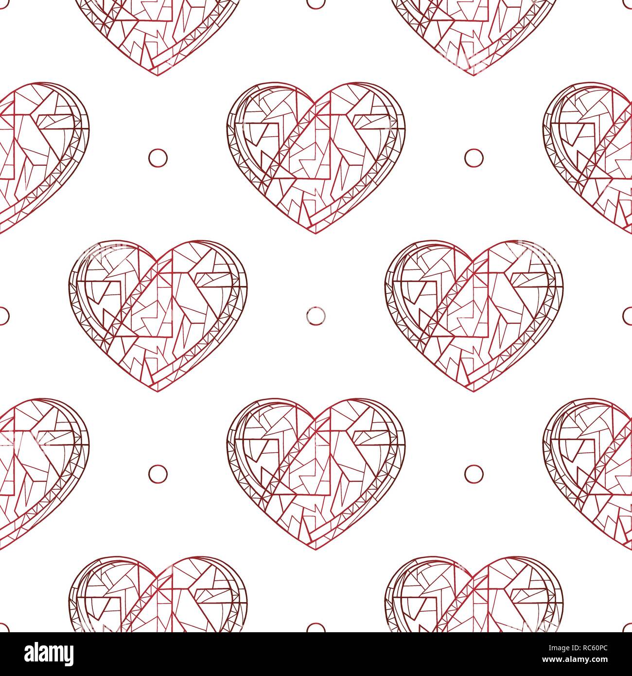 Hearts hand drawn vector seamless pattern. Valentines day holidays background. Love texture for surface design, textile, wrapping paper, wallpaper, ph Stock Vector
