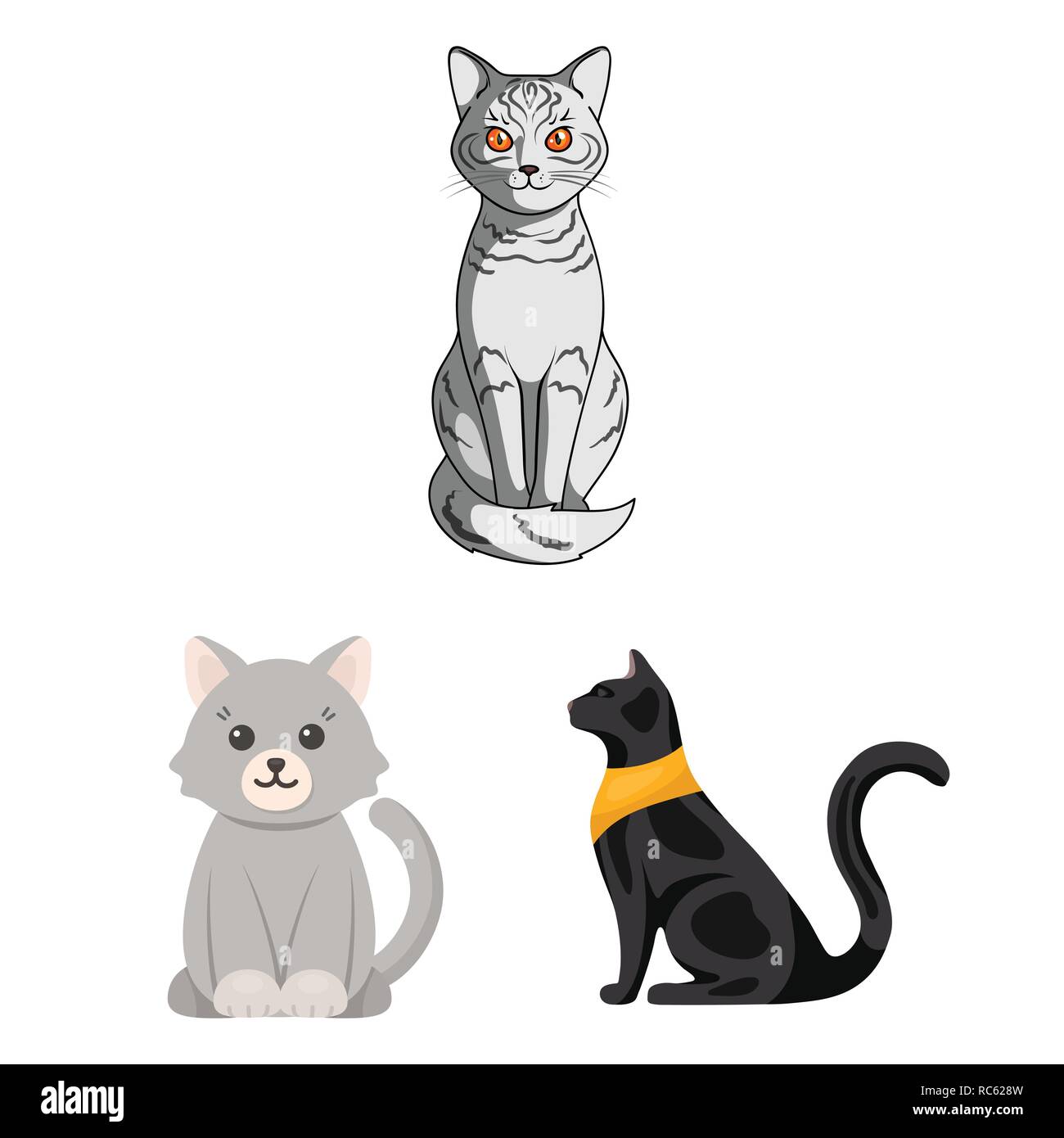 cat cute pet animal kitten funny icons set vector