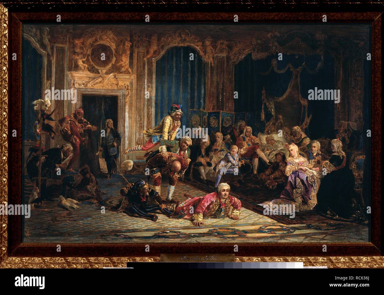 Jesters at the Court of Empress Anna Ioannovna. Museum: State S. Ersya Mordovian Art Museum, Saransk. Author: Jacobi, Valery Ivanovich. Stock Photo