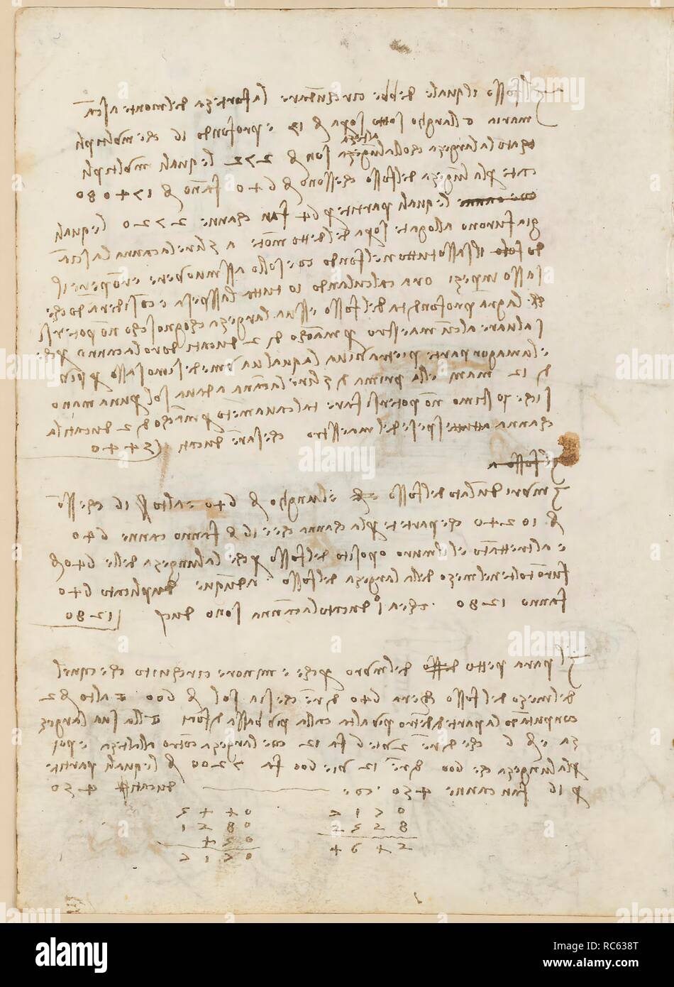 Folio f 37v. Codex Madrid II (Ms. 8936) 'Treaty of fortification, statics and geometry'. 158 folios with 316 pages. Internal format: 210 x 145 mm. CIVIL ENGINEERING, CONSTRUCTION. MILITARY ENGINEERING, FORTIFICATIONS. TOPOGRAPHIC REFERENCES. Museum: BIBLIOTECA NACIONAL DE ESPAÑA, MADRID. Author: LEONARDO DA VINCI. Stock Photo