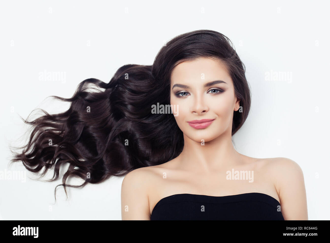 Cute Girl Model On White Background Long Curly Hair Natural