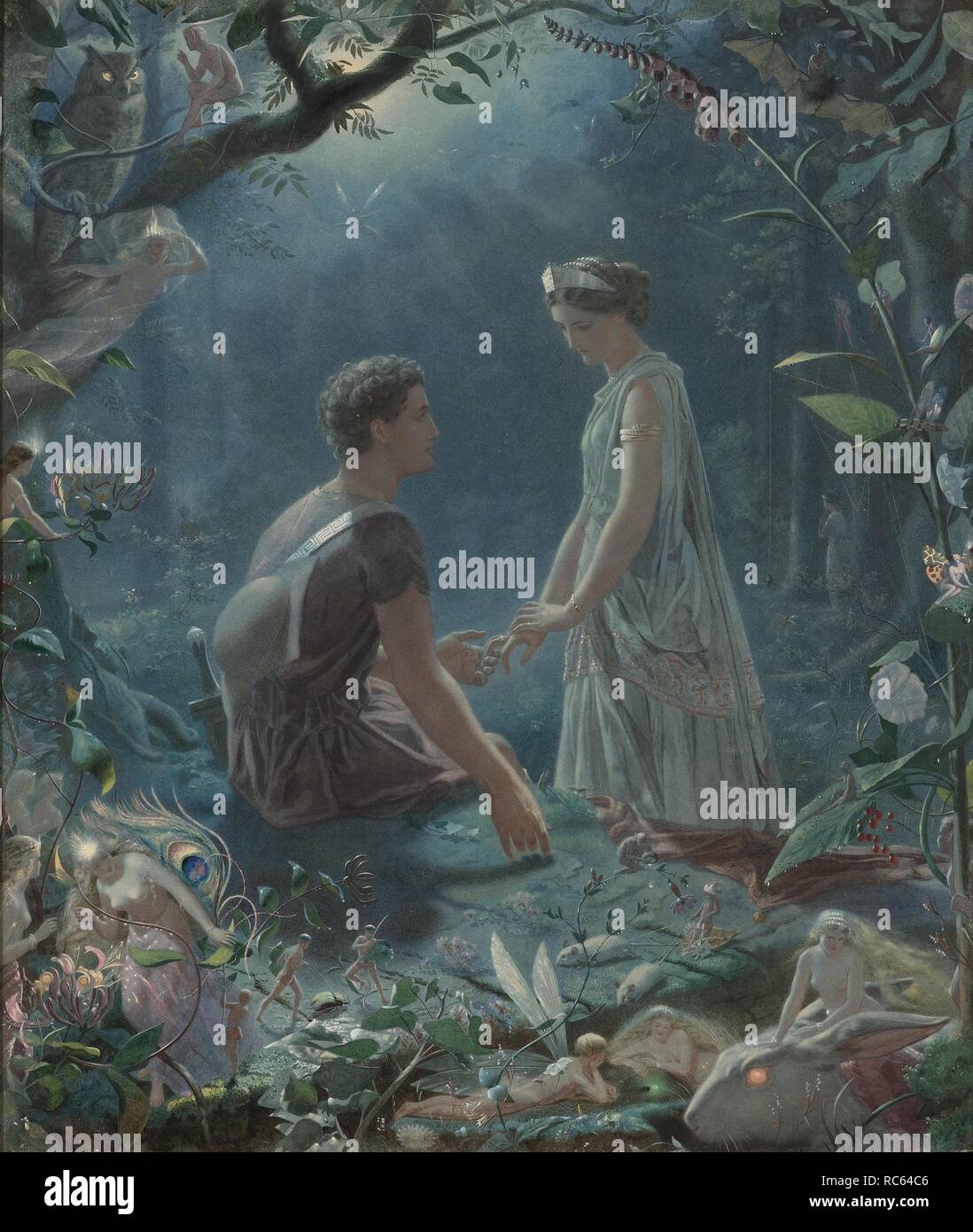 Hermia and Lysander. A Midsummer Night's Dream. Museum: PRIVATE COLLECTION. Author: Simmons, John. Stock Photo