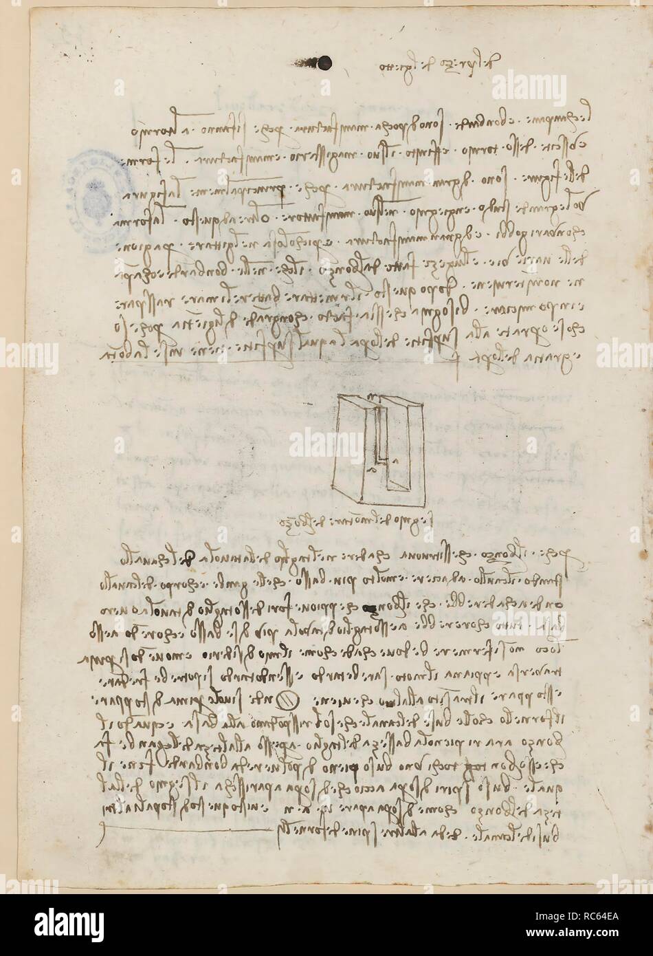 Folio f 146v. Codex Madrid II (Ms. 8936) 'Treaty of fortification, statics and geometry'. 158 folios with 316 pages. Internal format: 210 x 145 mm. APPLIED MECHANICS (MACHINES AND WITS). SCULPTURE AND FOUNDRY. MENTION OF MATERIALS. METALLURGY. PRINCIPLES OF MECHANICS, CINEMATICS, DYNAMICS. Museum: BIBLIOTECA NACIONAL DE ESPAÑA, MADRID. Author: LEONARDO DA VINCI. Stock Photo
