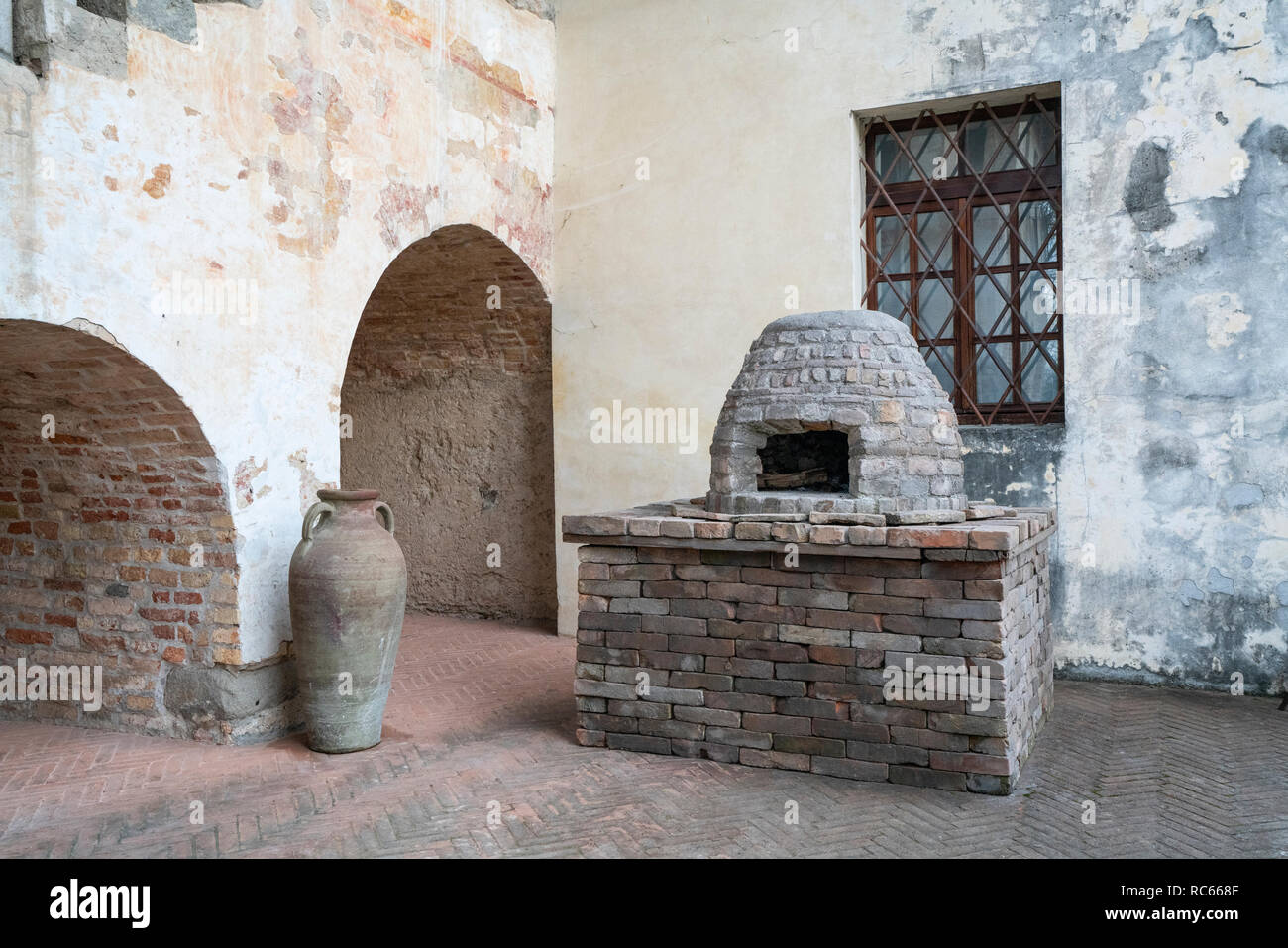 ancient oven in the courtyard of the medieval abbey of Sesto al Reghena, Friuli Venezia Giulia region, Italy Stock Photo