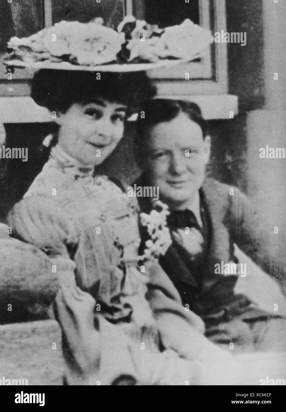 Winston Churchill at Blenheim Palace with the Duchess of Marlborough, formerly Consuelo Vanderbilt. 1903 Stock Photo