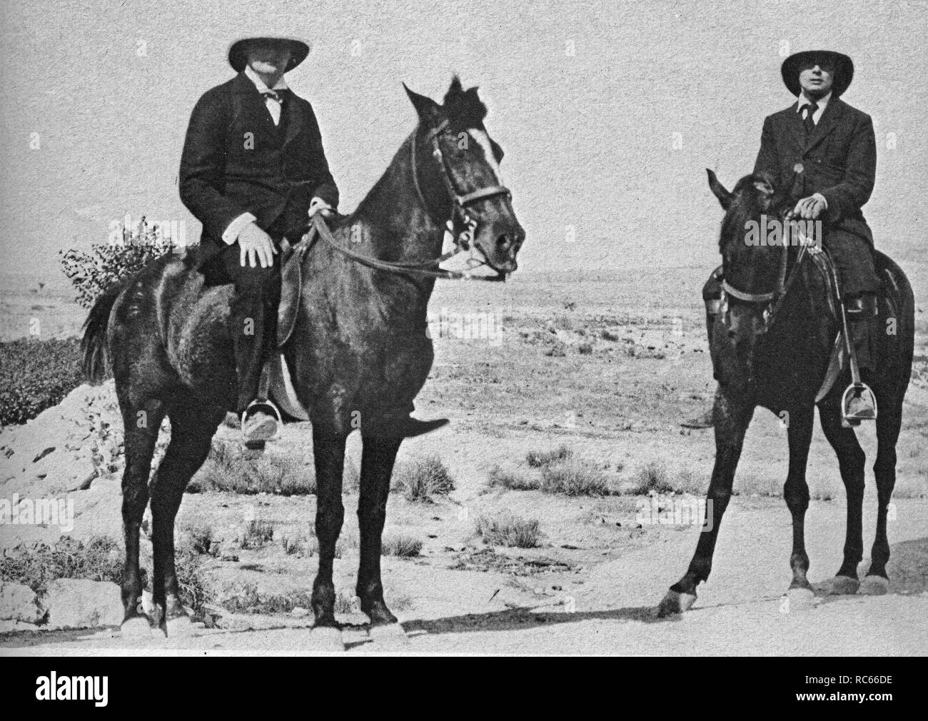 Winston Churchill and Eddie Marsh riding in the Sudan November 1907 Stock Photo
